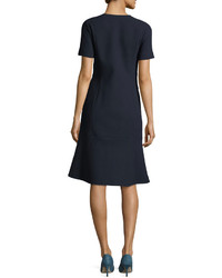 Lafayette 148 New York Sonya Short Sleeve Zip Front Wool Crepe Dress Plus Size