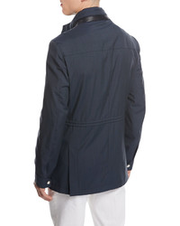 Brioni Micro Check Wool Field Jacket Blue