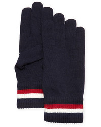 Moncler Striped Logo Wool Gloves Navy
