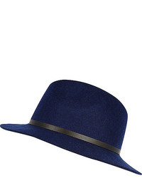 River Island Blue Felt Fedora Hat