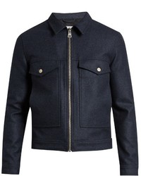 Ami Zip Through Point Collar Wool Blend Jacket