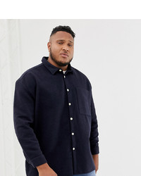 ASOS DESIGN Plus Wool Mix Overshirt In Navy