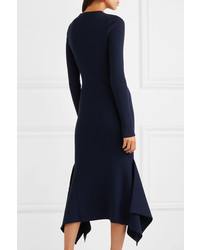 Victoria Beckham Asymmetric Ribbed Wool Midi Dress Navy