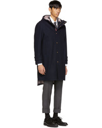 Thom Browne Navy Snap Front Hooded Parka