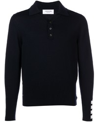 Thom Browne Long Sleeve Polo W 4bar Cuff In Fine Merino Wool