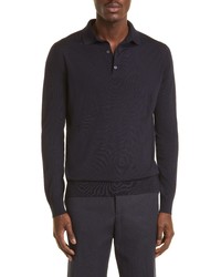 Loro Piana Long Sleeve Wish Wool Polo In Total Eclipse At Nordstrom