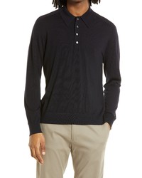 Theory Long Sleeve Wool Polo In Navy At Nordstrom