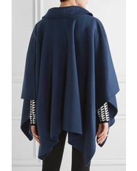 Burberry Button Detailed Wool And Cashmere Blend Poncho Navy