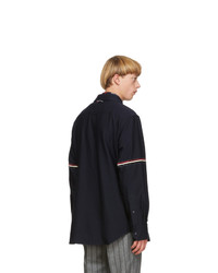 Thom Browne Navy Snap Front Shirt Jacket