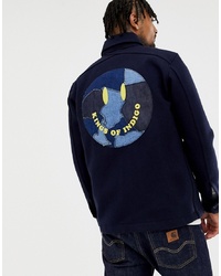 Kings Of Indigo Recycled Wool Worker Jacket With Smile Back In Navy