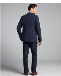 Giorgio Armani Armani Armani Collezioni Navy Tonal Herringbone Wool Blend Two Button Suit With Flat Front Pants