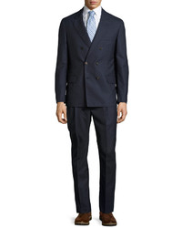 Brunello Cucinelli Double Breasted Two Piece Wool Suit Blue