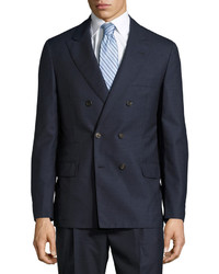 Brunello Cucinelli Double Breasted Two Piece Wool Suit Blue