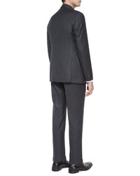 Giorgio Armani G Line Birdseye Grid Wool Suit Gray