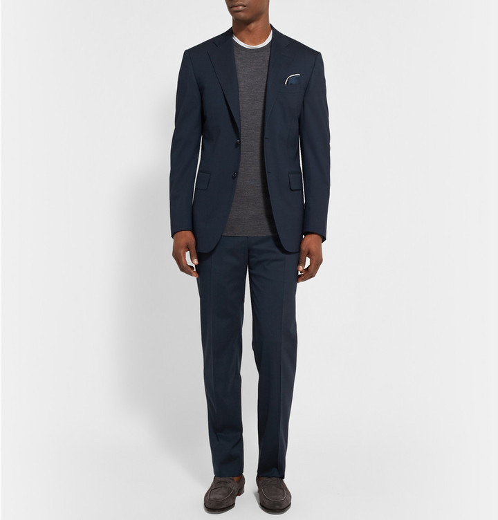 Canali Storm Blue Slim Fit Tapered Wool Suit Trousers, $249, MR PORTER