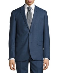 Neiman Marcus Modern Fit Sharkskin Two Piece Wool Suit Blue
