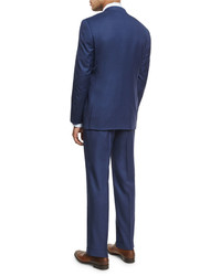 Canali Textured Solid Wool Two Piece Suit Blue
