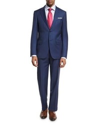 Canali Textured Solid Wool Two Piece Suit Blue