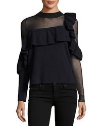Self-Portrait Asymmetric Frill Long Sleeve Wool Sweater
