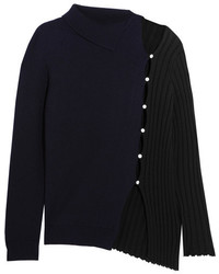 Jacquemus Asymmetric Ribbed Wool Sweater Navy