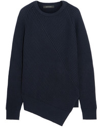 Cédric Charlier Asymmetric Ribbed Wool Sweater Navy