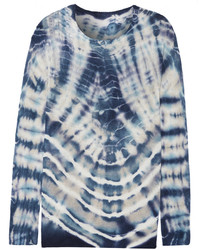 Raquel Allegra Distressed Tie Dyed Merino Wool And Cashmere Blend Sweater Blue