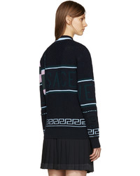 Versace Navy Wool Logo Sweater
