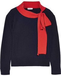 Sonia Rykiel Pussy Bow Wool And Cashmere Blend Sweater Midnight Blue