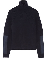Victoria Beckham Canvas Paneled Wool Turtleneck Sweater Navy