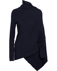 MARQUES ALMEIDA Marques Almeida Asymmetric Ribbed Merino Wool Turtleneck Sweater Midnight Blue
