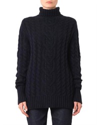 Freda Navy Roll Neck Cable Knit Sweater