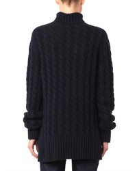 Freda Navy Roll Neck Cable Knit Sweater