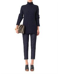 Freda Navy Roll Neck Cable Knit Sweater