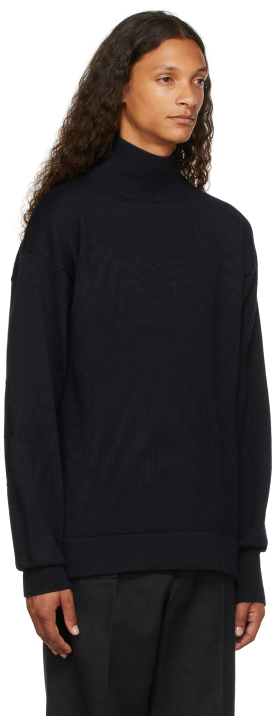 Maison Margiela Navy Wool Elbow Patch Turtleneck, $990 | SSENSE | Lookastic