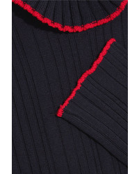 MSGM Ribbed Wool Turtleneck Sweater Navy