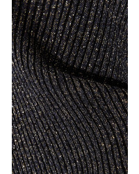 Diane von Furstenberg Tess Metallic Merino Wool Blend Turtleneck Sweater Midnight Blue