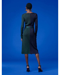 Diane von Furstenberg Long Sleeve Metallic Knit Wrap Dress