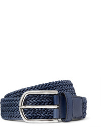 Tod's 35 Blue Leather Trimmed Woven Cord Belt