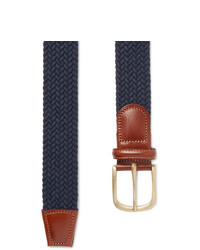 Anderson & Sheppard 35cm Midnight Blue Leather Trimmed Woven Stretch Cotton Belt