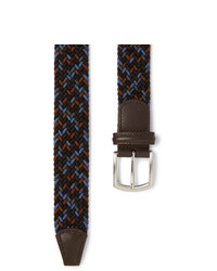 ANDERSON'S 35cm Navy Leather Trimmed Woven Elastic Belt