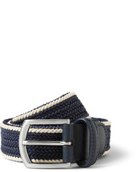 Andersons Andersons Navy 35cm Leather Trimmed Woven Cotton Belt