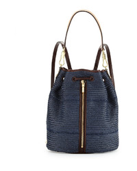 Navy Woven Leather Backpack
