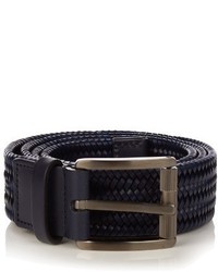 Navy Woven Leather Belt