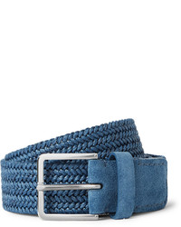 Loro Piana 35cm Blue Suede Trimmed Coated Linen Woven Belt