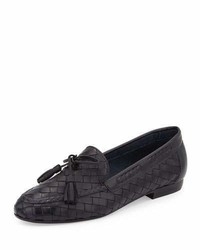Navy Woven Leather Loafers