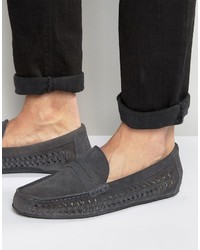 Frank Wright Leeward Woven Loafers In Navy Leather