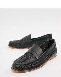 Frank Wright Wide Fit Woven Loafers In Navy Leather