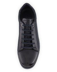 Ermenegildo Zegna Pelle Tessuto Woven Leather Low Top Sneaker Navy