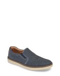 Navy Woven Leather Slip-on Sneakers