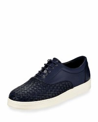 Jared Lang Woven Leather Oxford Sneaker With Extralight Rubber Sole Navy